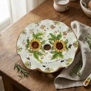 Piatto in ceramica per lampadario decorato realizzato e firmato a mano sospensione art. girasole