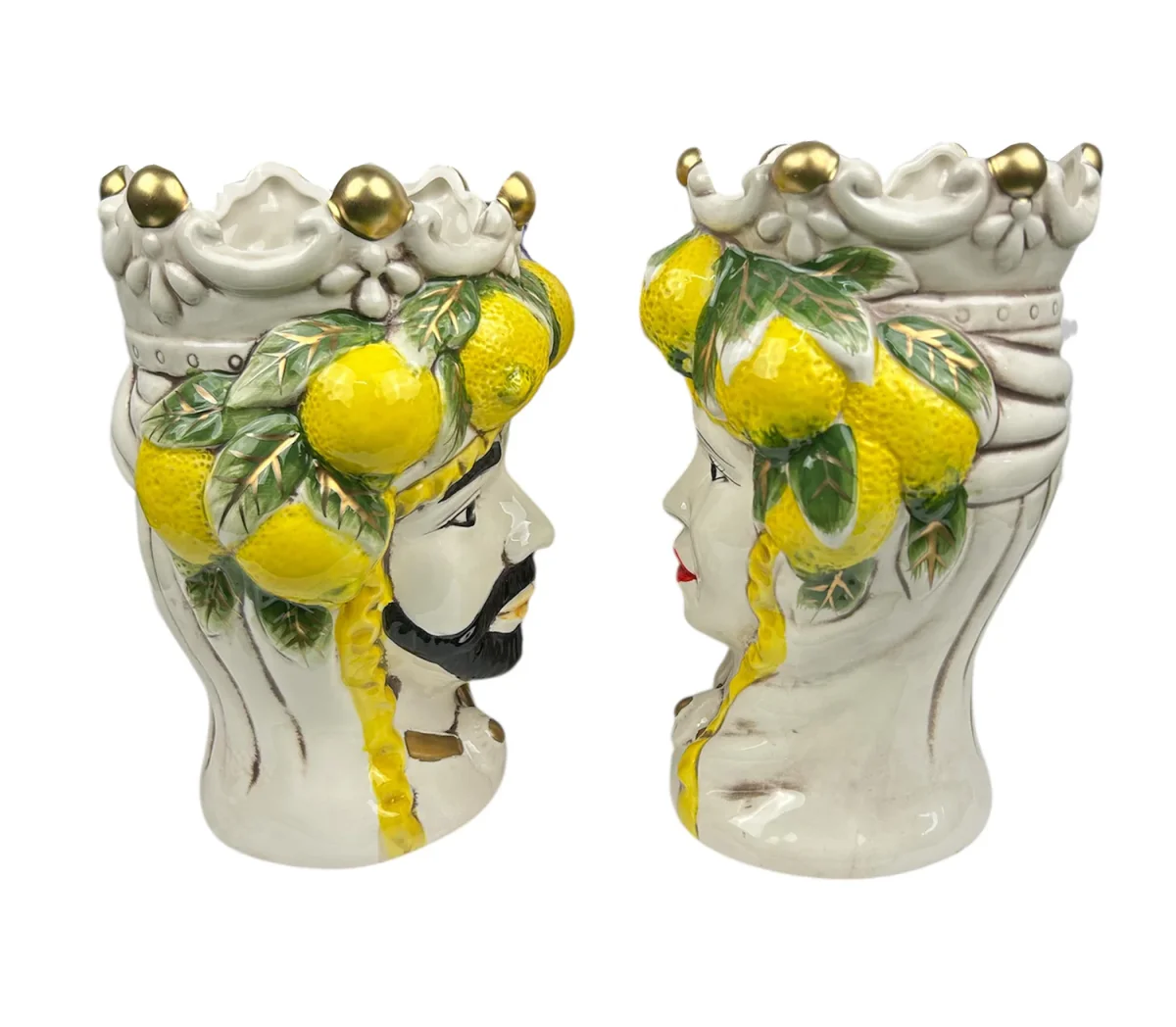 Coppia teste di moro regina e re in ceramica decorata stile siciliano vasi moderni gic limoni - immagine 9